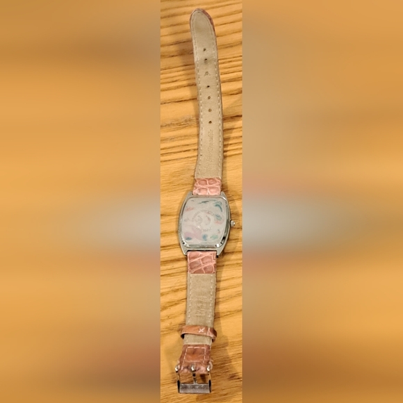Vintage Yves Bertelin Boho Casual Neutral Watch w/ Bling Pink Croc Leather Band - Picture 4 of 5
